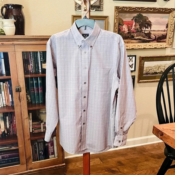 Jos. A. Bank Traveler long sleeve button down shirt houndstooth SZ M gray white - Picture 2 of 9